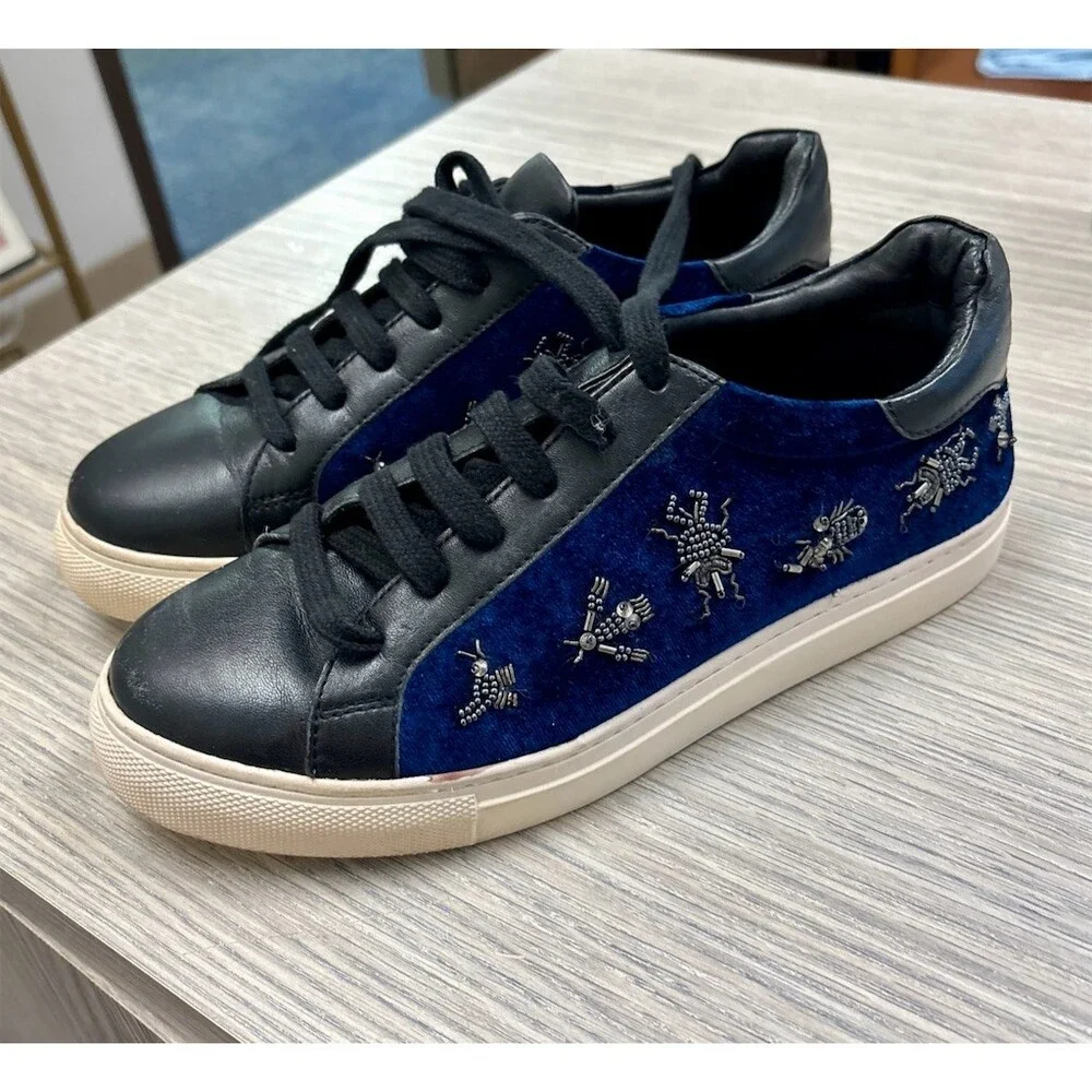 Barneys New York Sneakers Womens EU 38 Blue Beaded Bug Embellished Low Top